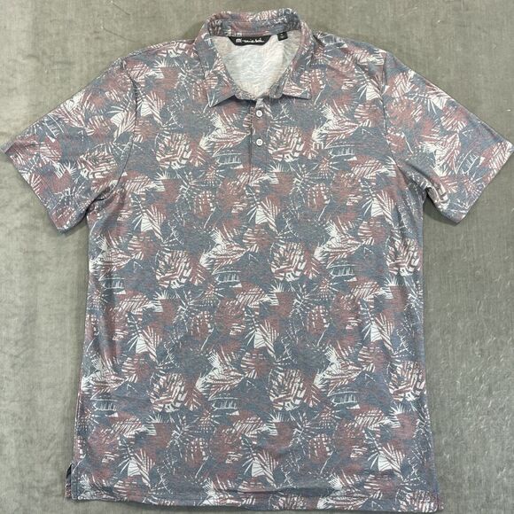 Travis Matthews Mens Gray Palm Print Polo Shirt Short‎ Sleeves Size XL - Picture 1 of 6